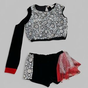 Two Piece Red Black Silver sequin costume Child Large